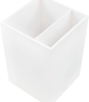 White Plastic 2-Compartment Pencil Cup