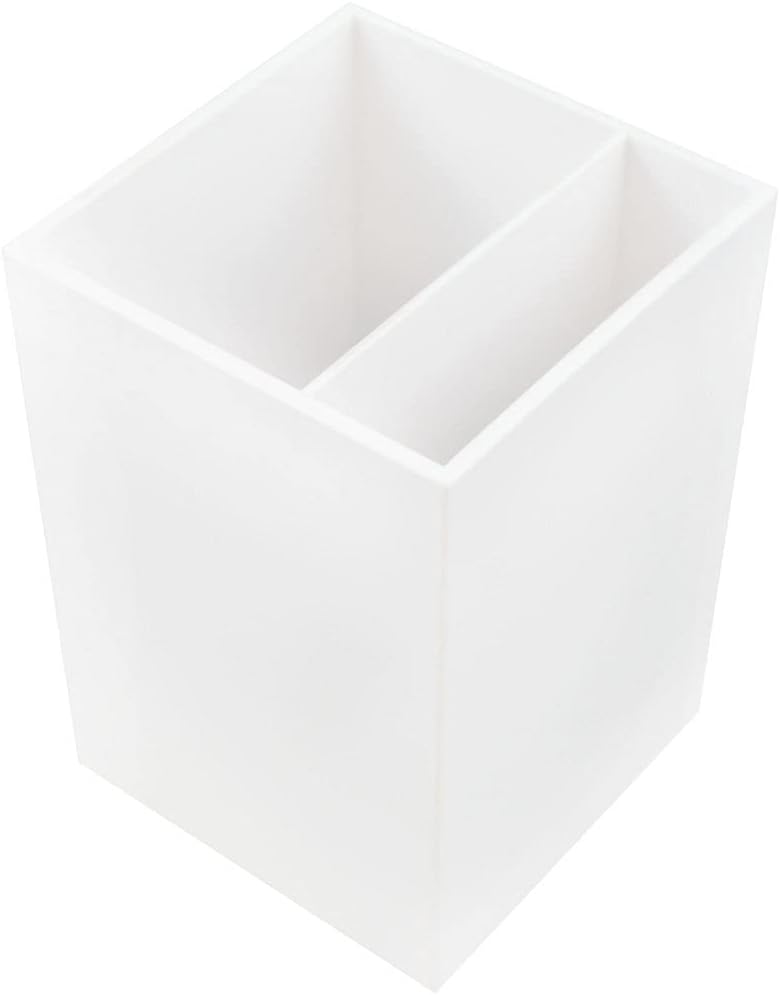 White Plastic 2-Compartment Pencil Cup