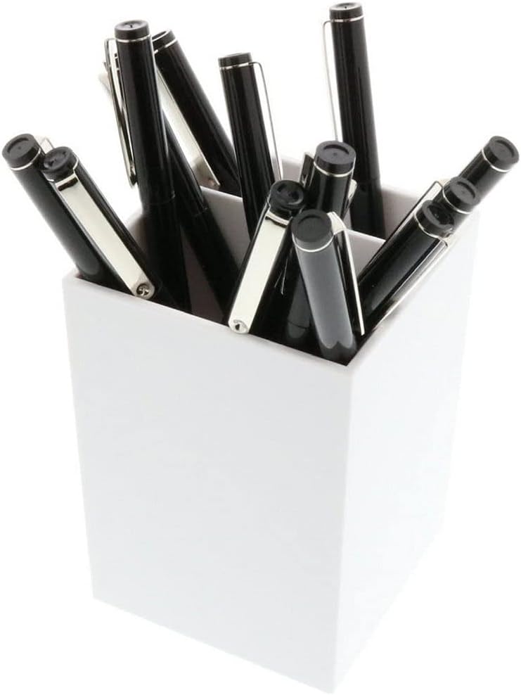 White Plastic 2-Compartment Pencil Cup - Image 2