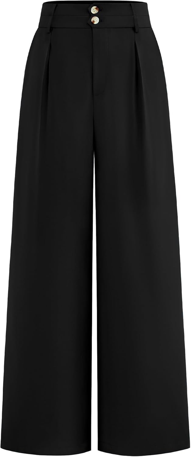 Women Wide Leg Dress Pants 2026 High Waisted Button Pleated Business Casual Trousers Office Work Palazzo Pants