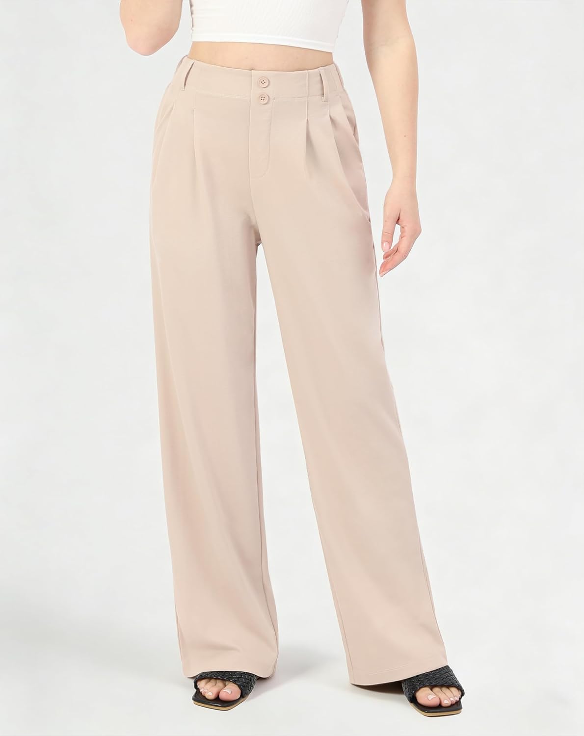 Womens Wide Leg Casual Pants High Waisted Business Pleated Trousers with Pockets Work Palazzo Dressy Slacks - Image 2