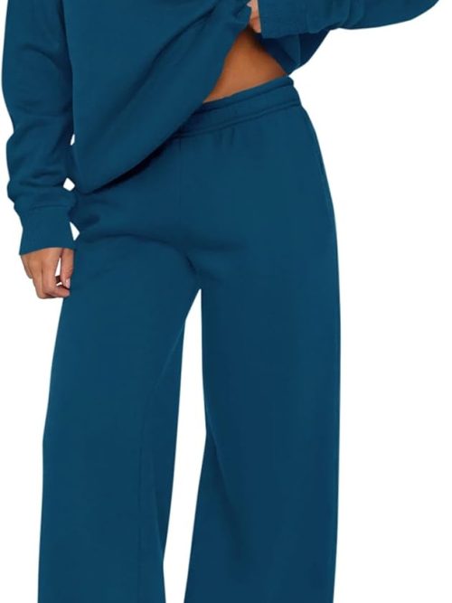 Womens Sweatsuits 2 Piece Set 2026 Casual Winter Long Sleeve Hoodie Loose Wide Leg Sweatpants Fall Tracksuit