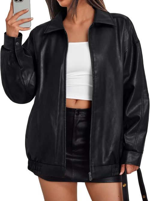 Womens Leather Jacket, Oversized Going Out & Everyday Statement Piece, Bomber Jacktes Moto Coat
