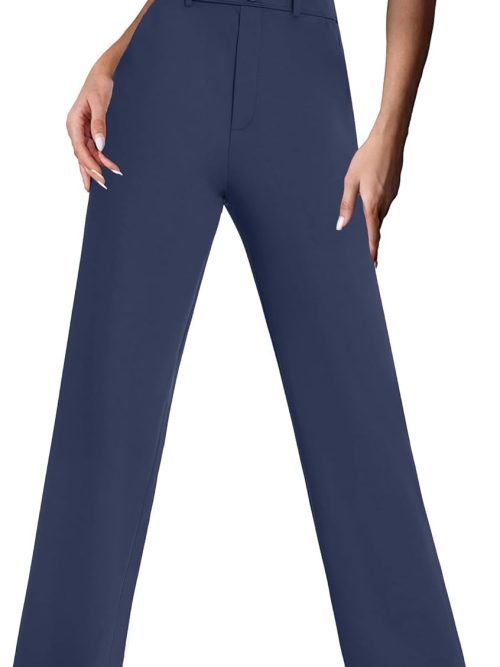 Womens Wide Leg Dress Pants High Waist Stretch Slacks Work Pants with Pockets Business Casual Office Trousers