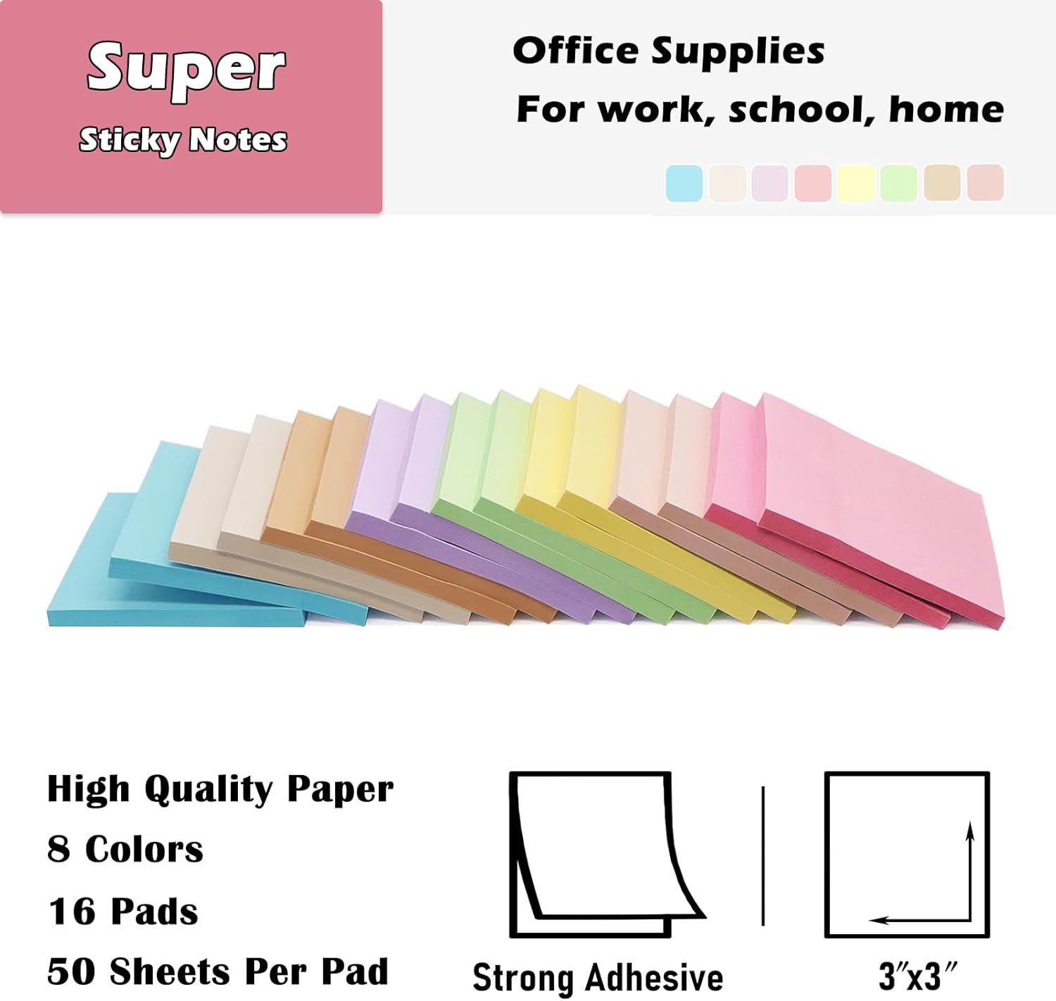 16-Pack 3x3 Pastel Sticky Notes - Image 2