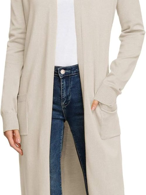 Essential Solid Open Front Maxi Long Knitted Cardigan Sweater for Women