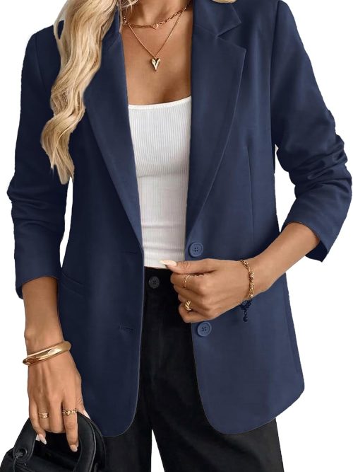 Business Casual Blazer for Women, Long Sleeve Boyfriend Fit Work Office Jacket with Pockets