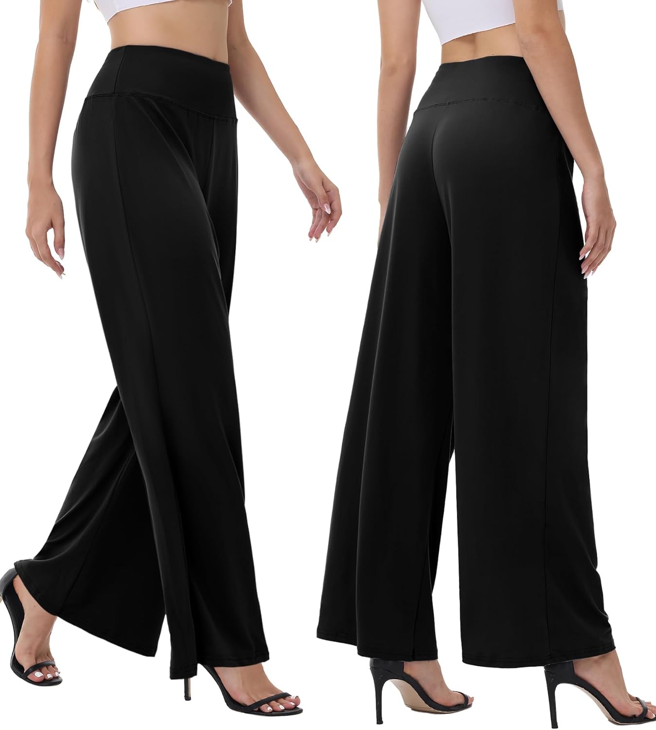 Wide Leg Palazzo Pants for Women - High Waist Casual Beach Lounge Pants Loose Flowy Pants Stretchy Trousers - Image 2