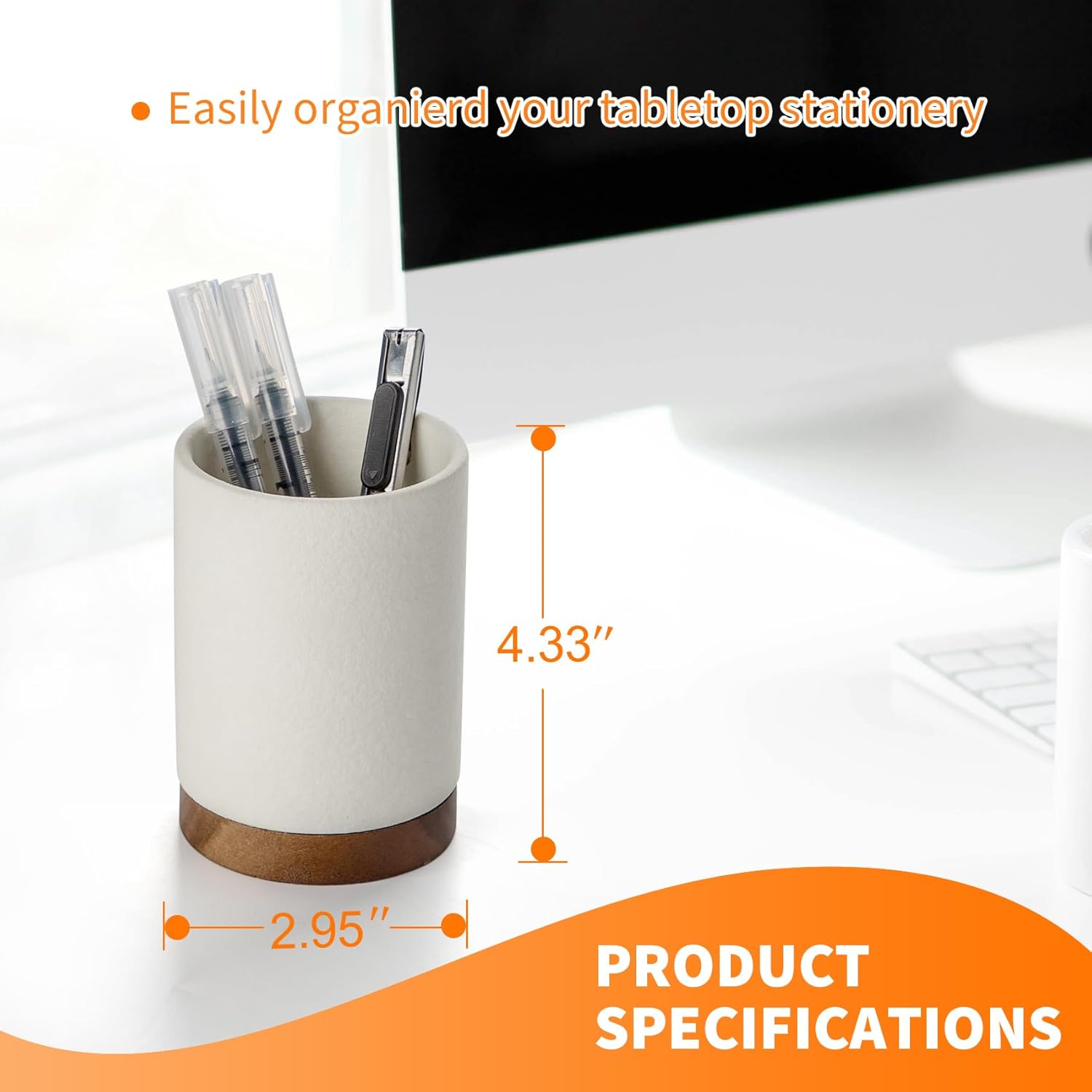 White Ceramic Pencil & Brush Holder - Image 2