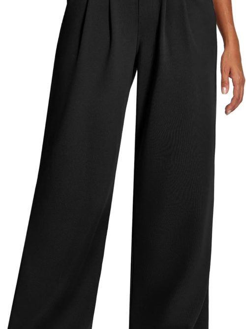 Wide Leg Stretchy Work Pants Women Pull on Dress Pants High Waisted Business Casual Trousers Slacks for Women