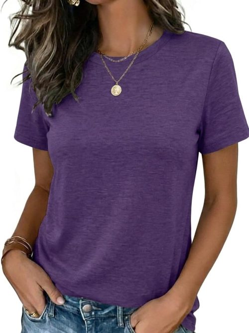 Womens Tshirt Short Sleeve Summer Tops Crewneck Casual Basic Tee Shirts Spring Clothes Trendy Outfit
