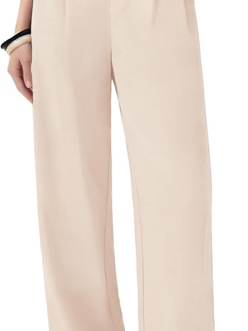 Womens Wide Leg Casual Pants High Waisted Business Pleated Trousers with Pockets Work Palazzo Dressy Slacks