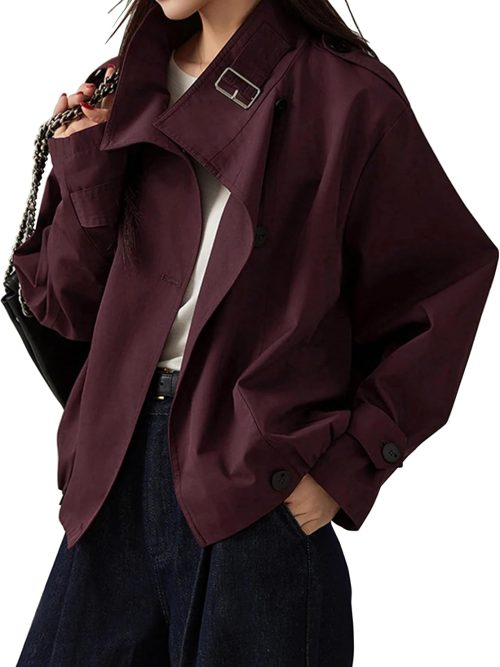 Jackets for Women Trendy Vintage Trench Coat Turtleneck Crop Jackets with Pockets