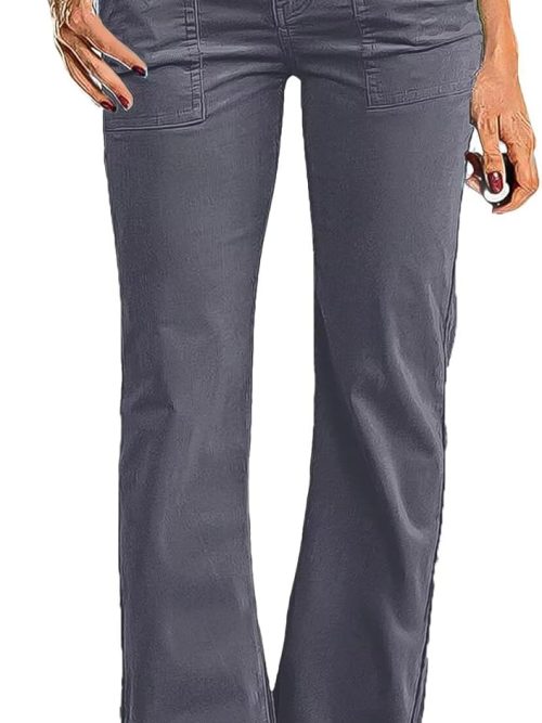 Women's Wide Leg Pants for Women Mid Waist Dress Flare Straight Leg Corduroy Pants Work 31" Inseam Trouser