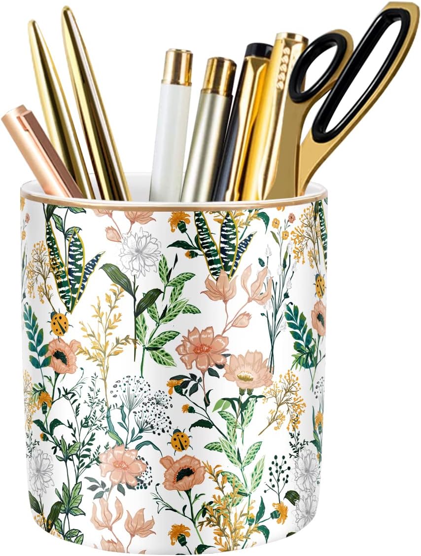 White Flower Ceramic Large Pen Holder