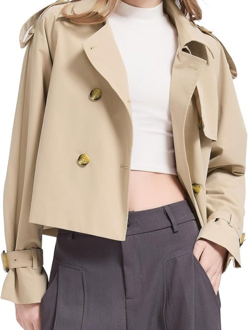 Cropped Trench Jackets Women's Lightweight Spring Jacket Double Breasted Short Trench Coat Trendy Outfit