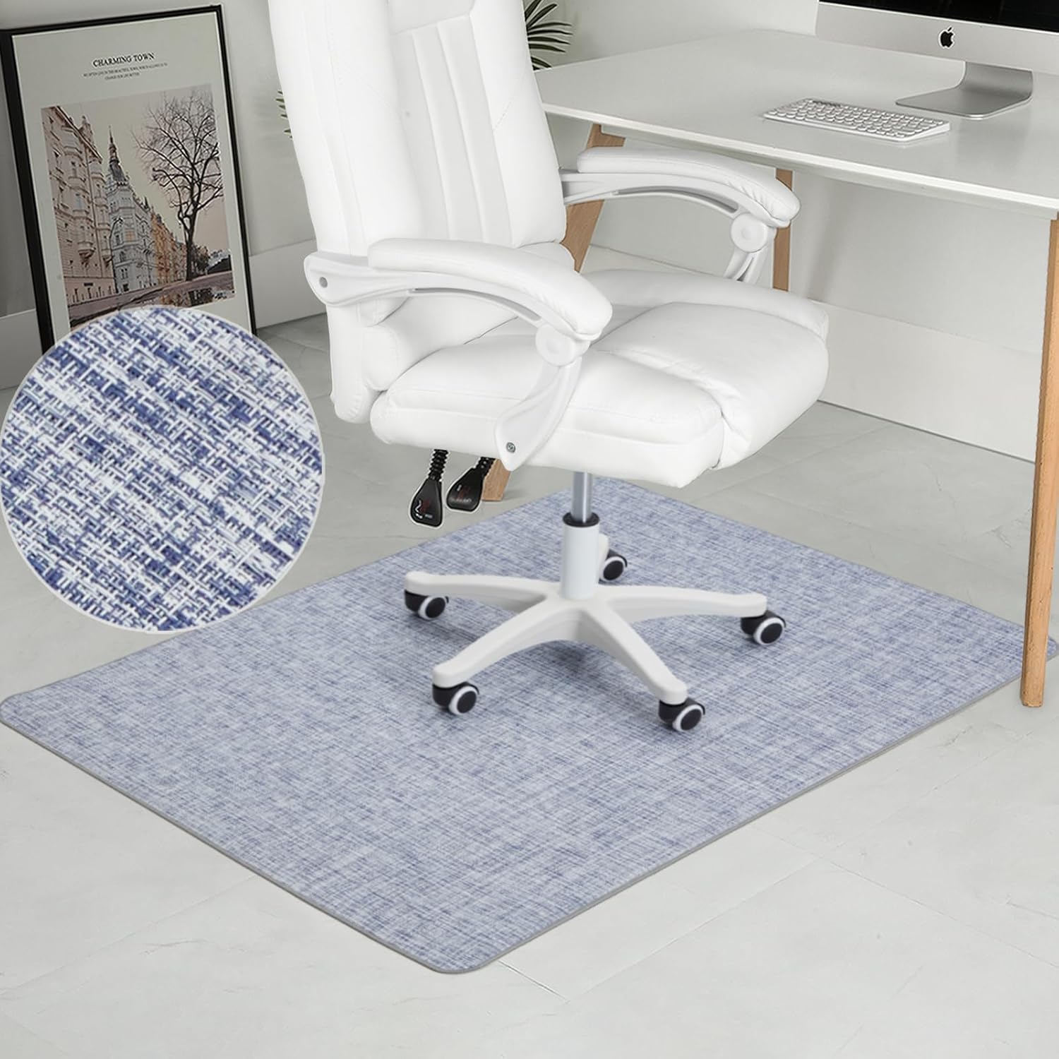 47x52 Blue White Chair Mat Hardwood