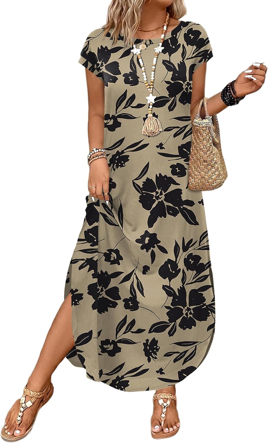 Summer Dresses Cap Sleeve Crewneck Maxi Long Casual Dress with Pockets Beach Vacation Sundresses 2026 Trendy - Image 2