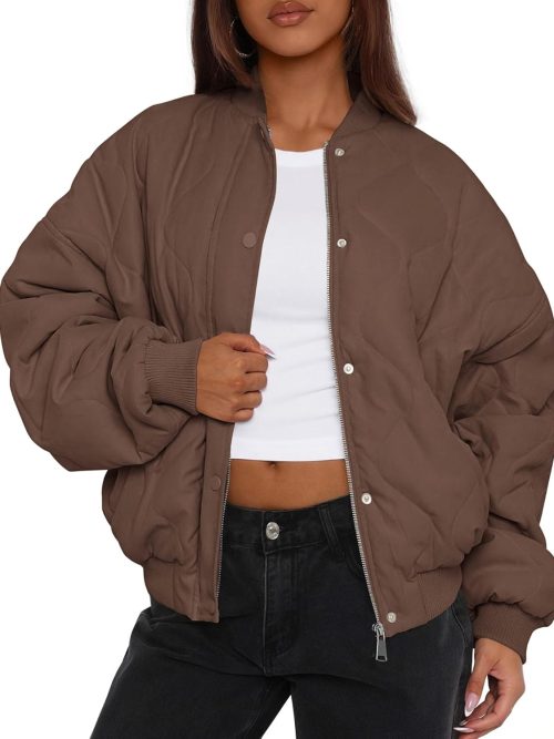 Women's Quilted Bomber Jacket Fall Fashion 2026 Lightweight Cropped Zip up Outerwear Winter Puffer Coats Pockets