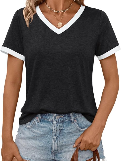 Womens Short Sleeve T-Shirts Summer Tops Casual Soft Tunic V Neck Basic Workout Clothes Spring Fashion Outfits 2026
