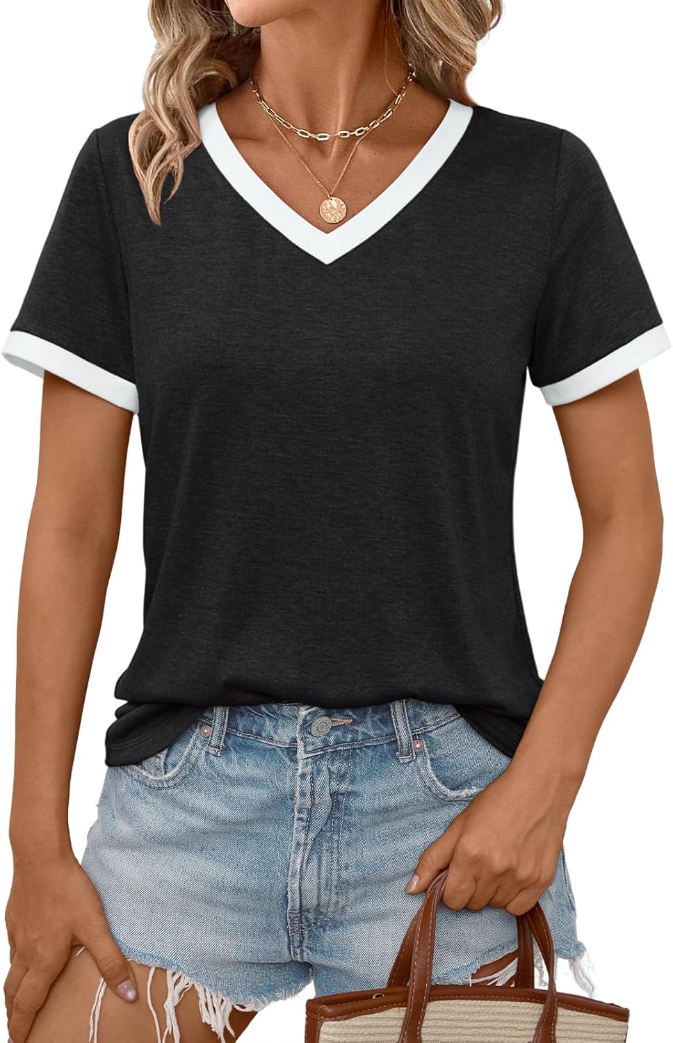 Womens Short Sleeve T-Shirts Summer Tops Casual Soft Tunic V Neck Basic Workout Clothes Spring Fashion Outfits 2026