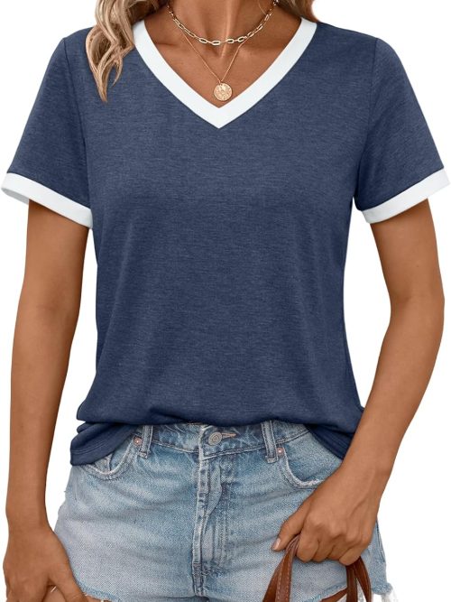 Womens Short Sleeve T-Shirts Summer Tops Casual Soft Tunic V Neck Basic Workout Clothes Spring Fashion Outfits 2026