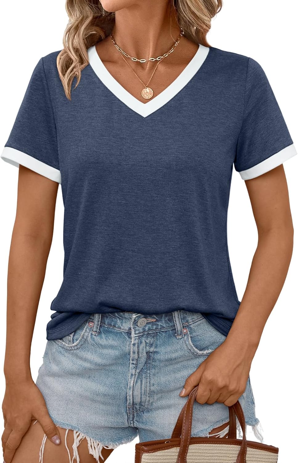 Womens Short Sleeve T-Shirts Summer Tops Casual Soft Tunic V Neck Basic Workout Clothes Spring Fashion Outfits 2026