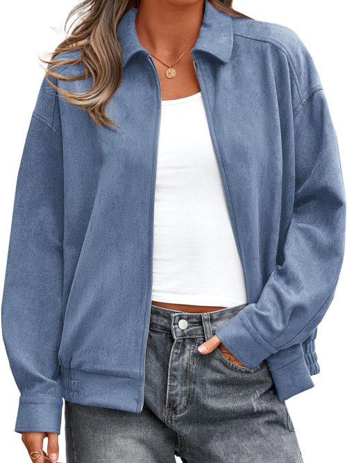 Faux Suede Bomber Jacket Women Fall Fashion 2026 Casual Zip Up Oversized Trendy Winter Clothing Outerwear Coats