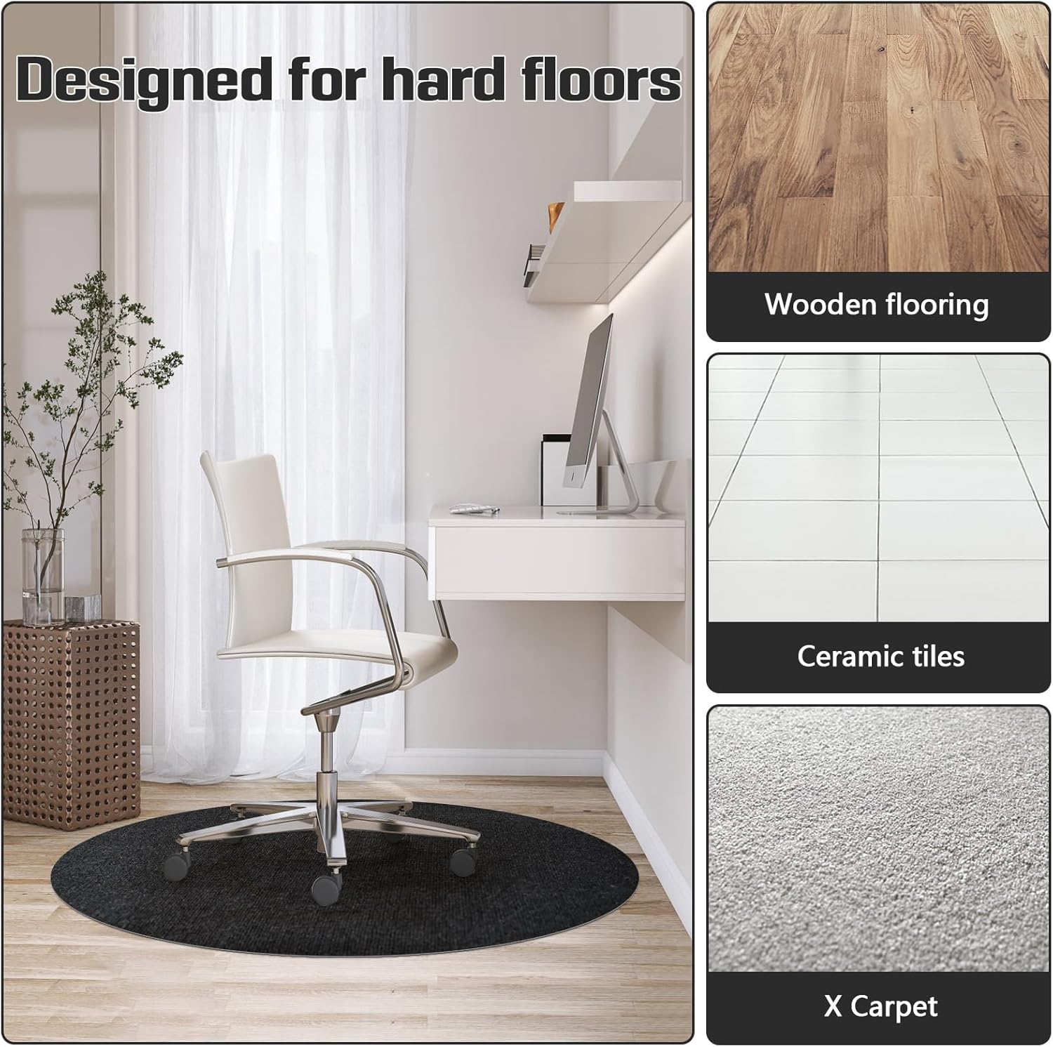 36" Black Round Chair Mat Carpet Hardwood - Image 2