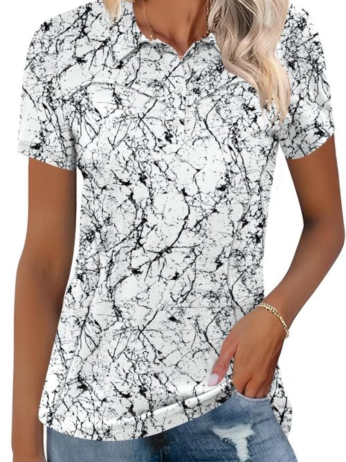 Womens Golf Polo Shirts Collared Short Sleeve T Shirt Lightweight Moisture Wicking Polo Casual 3 Buttons Outfits