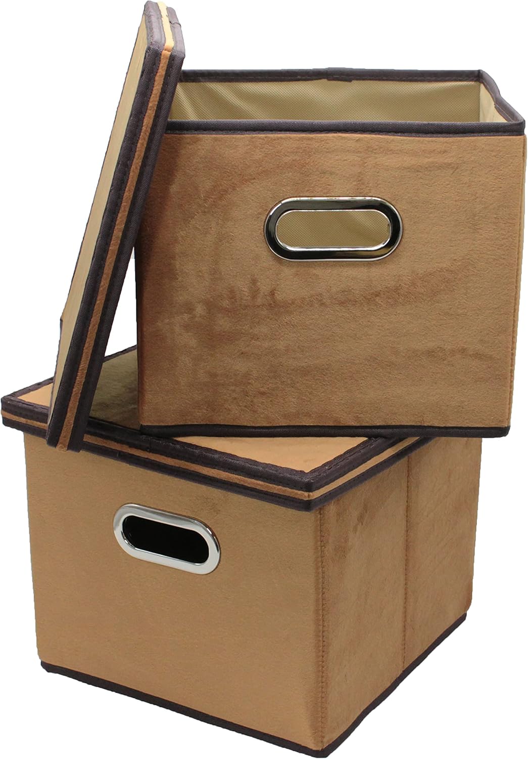 2-Pack Brown Velvet File Storage Box with Lid