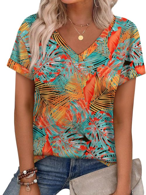 Womens T Shirts Short Sleeve Summer Tops Cute V Neck Casual Blouses