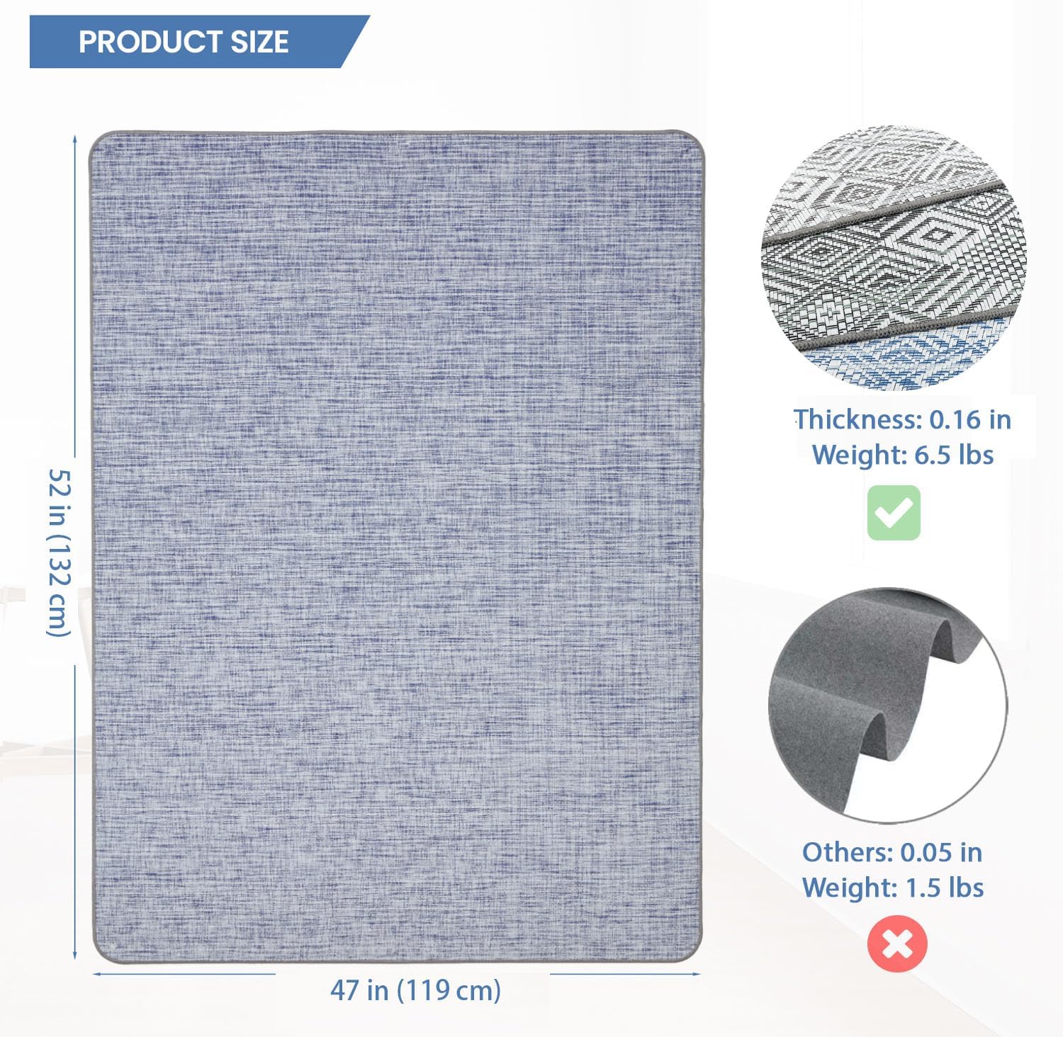 47x52 Blue White Chair Mat Hardwood - Image 2