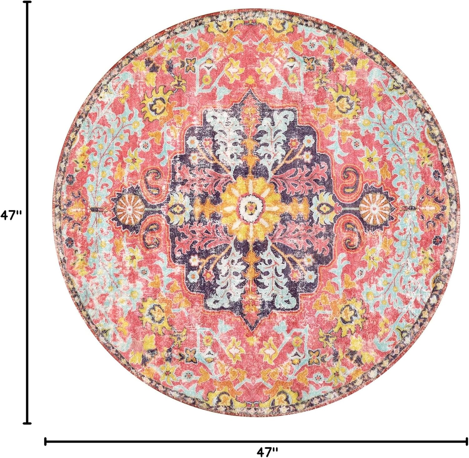 4ft Hot Pink Bohemian Floral Washable Rug - Image 2